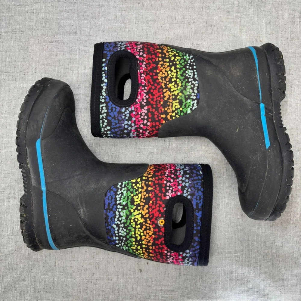 BOGS Rainbow Waterproof Insulated Rubber Neoprene Winter Rain Boot Kids Size 13